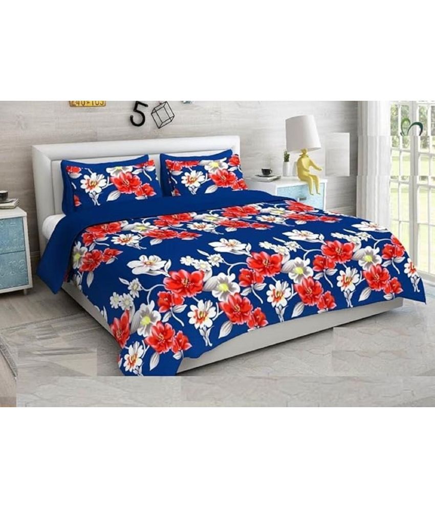     			Blinkberry Microfiber Floral Printed 1 Double King Size Bedsheet with 2 Pillow Covers - Blue