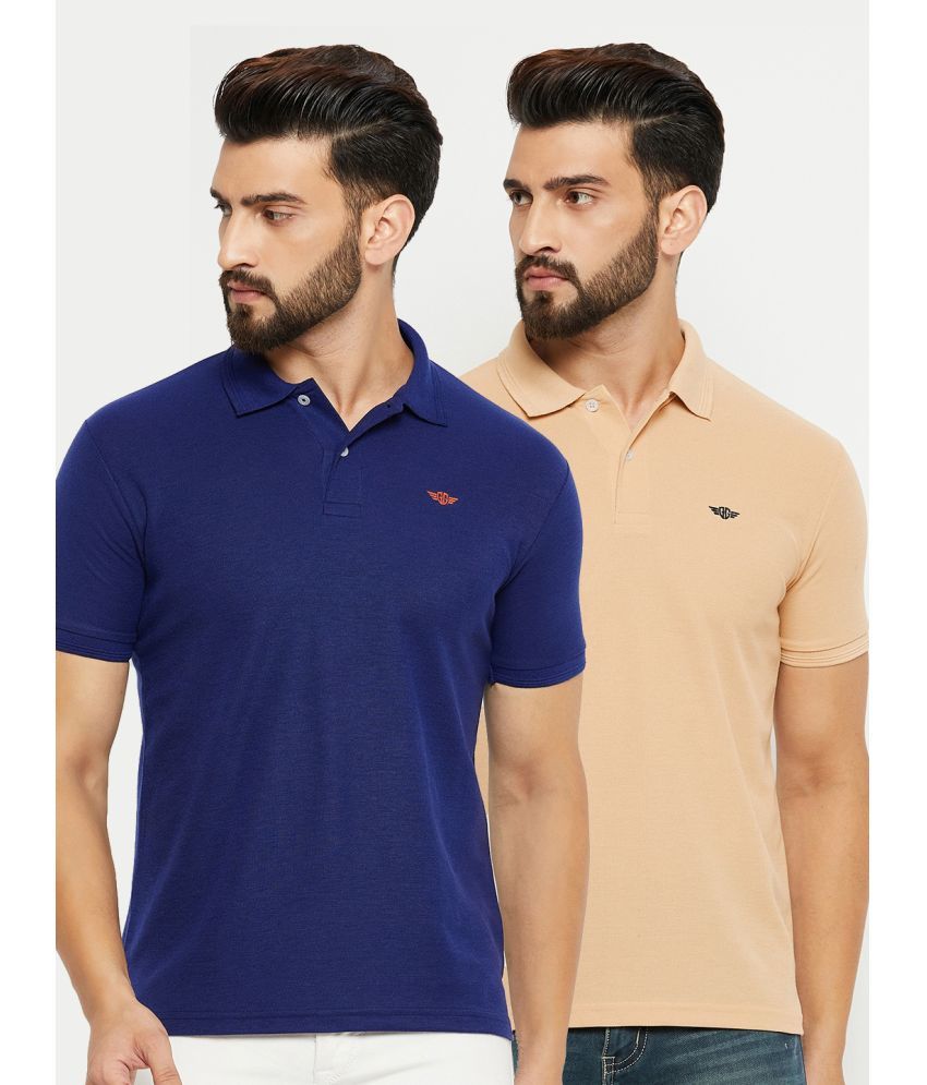     			GET GOLF Cotton Blend Regular Fit Solid Half Sleeves Men's Polo T Shirt - Navy ( Pack of 2 )