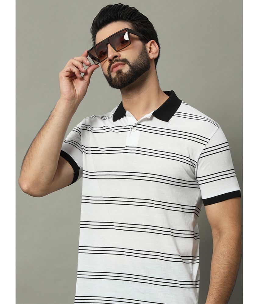     			GET GOLF Cotton Blend Regular Fit Striped Half Sleeves Men's Polo T Shirt - White ( Pack of 1 )