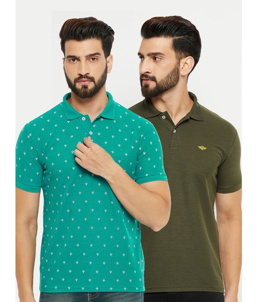     			GET GOLF Pack of 2 Cotton Blend Regular Fit Printed Half Sleeves Men's Polo T Shirt ( Green )