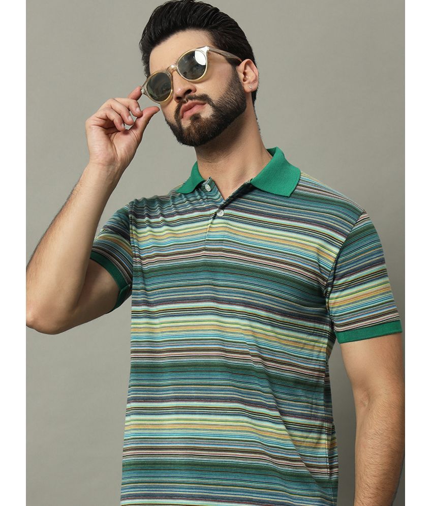     			GET GOLF Pack of 1 Cotton Blend Regular Fit Striped Half Sleeves Men's Polo T Shirt ( Green )