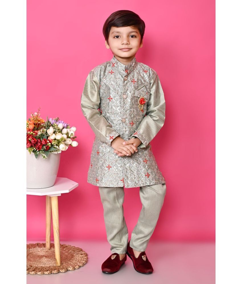     			New Collection Grey Cotton Blend Boys Kurta Sets ( Pack of 1 )