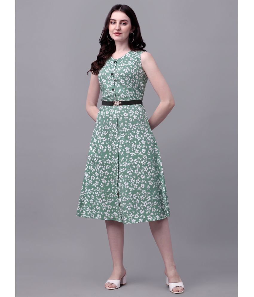     			Parnavi Rayon Printed Knee Length Women's A-line Dress - Green ( Pack of 1 )