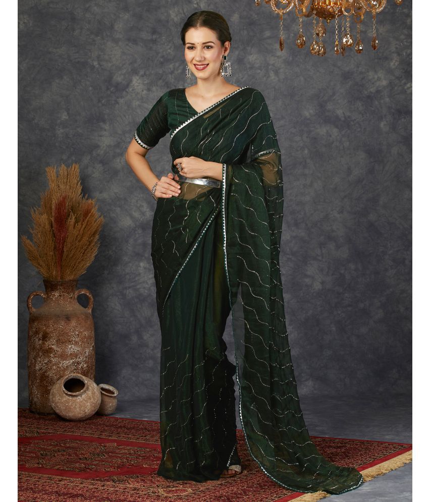     			Satrani Chiffon Embellished Saree With Blouse Piece - Green ( Pack of 1 )