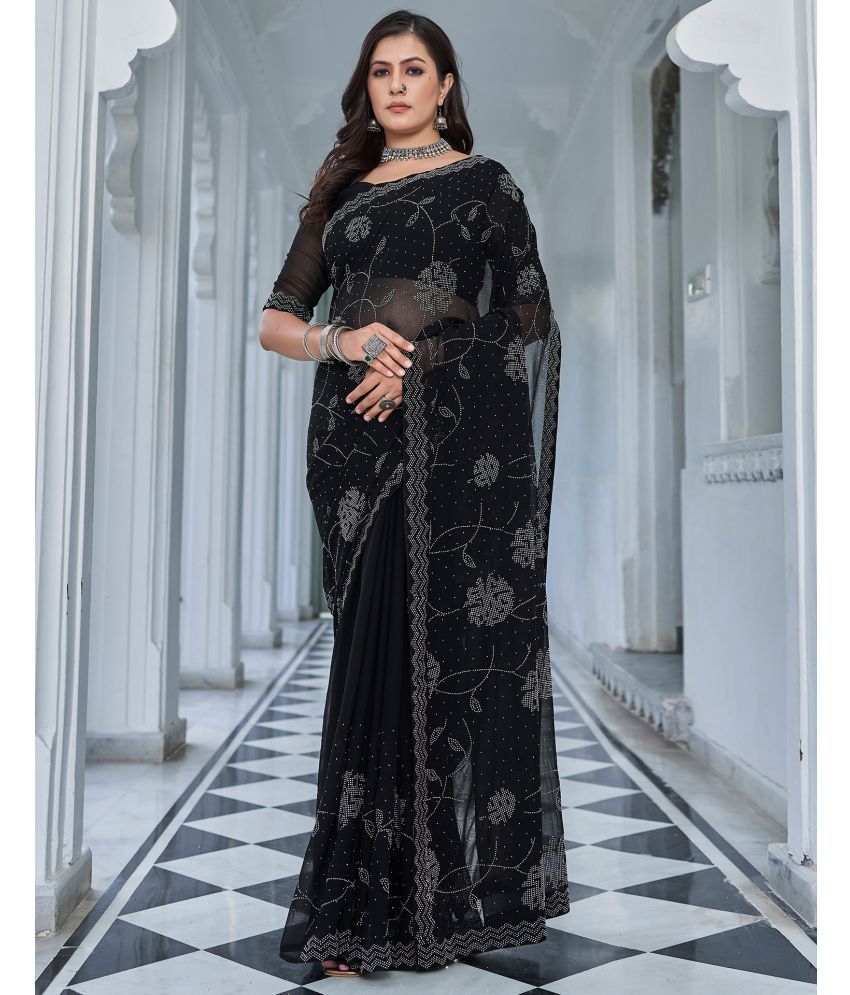     			Satrani Georgette Embellished Saree With Blouse Piece - Black ( Pack of 1 )