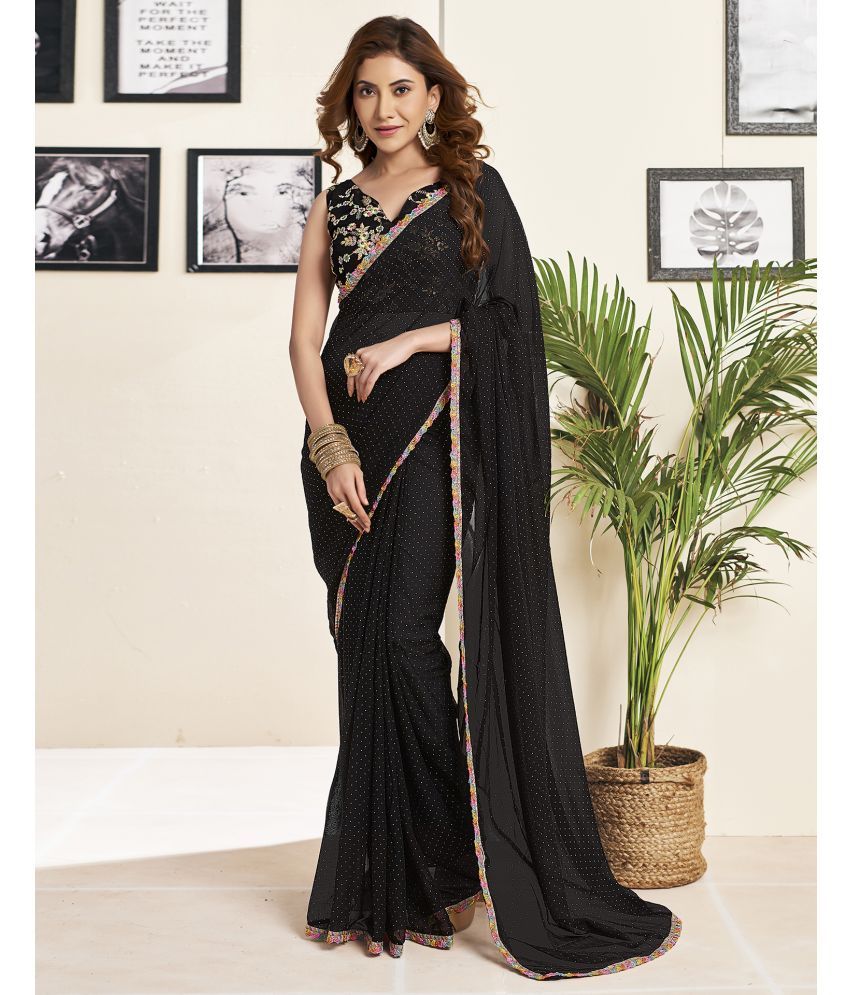     			Satrani Georgette Self Design Saree With Blouse Piece - Black ( Pack of 1 )