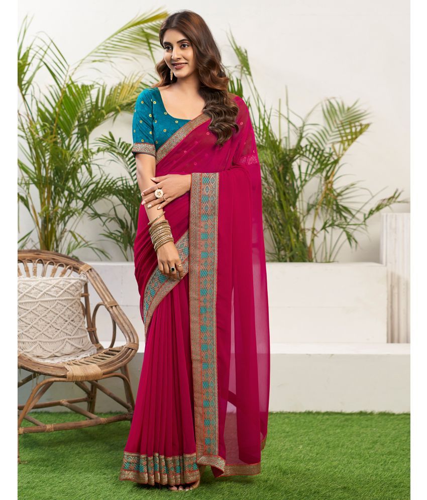     			Satrani Georgette Solid Saree With Blouse Piece - Pink ( Pack of 1 )