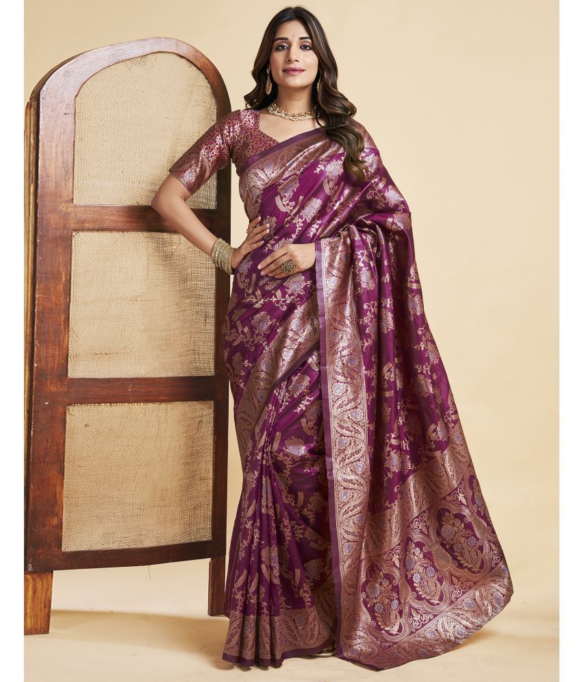     			Satrani Silk Self Design Saree With Blouse Piece - Magenta ( Pack of 1 )