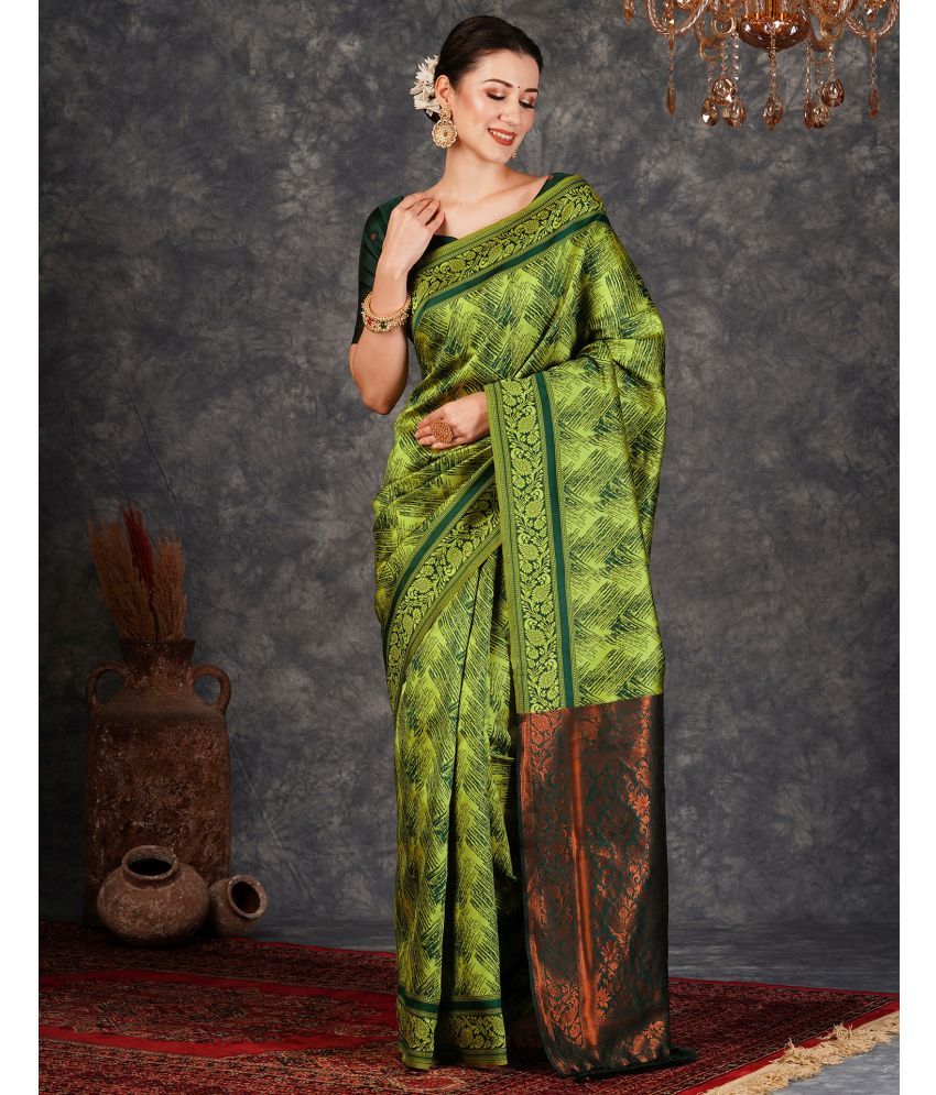     			Satrani Silk Woven Saree With Blouse Piece - Light Green ( Pack of 1 )