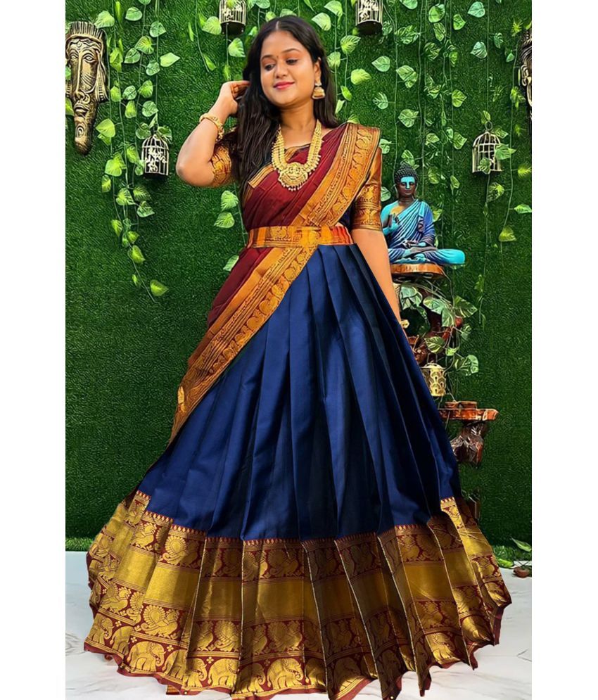     			kedar fab Blue Jacquard Circular Semi Stitched Lehenga Single