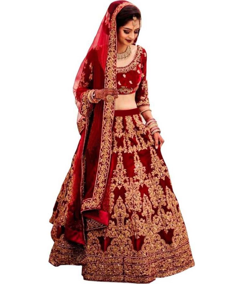     			kedar fab Red Silk Blends Circular Semi Stitched Lehenga Single