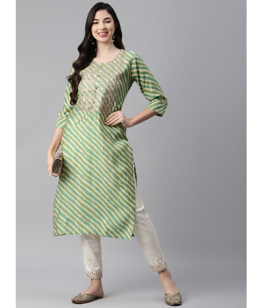     			Aarika Cotton Embroidered Straight Women's Kurti - Green ( Pack of 1 )