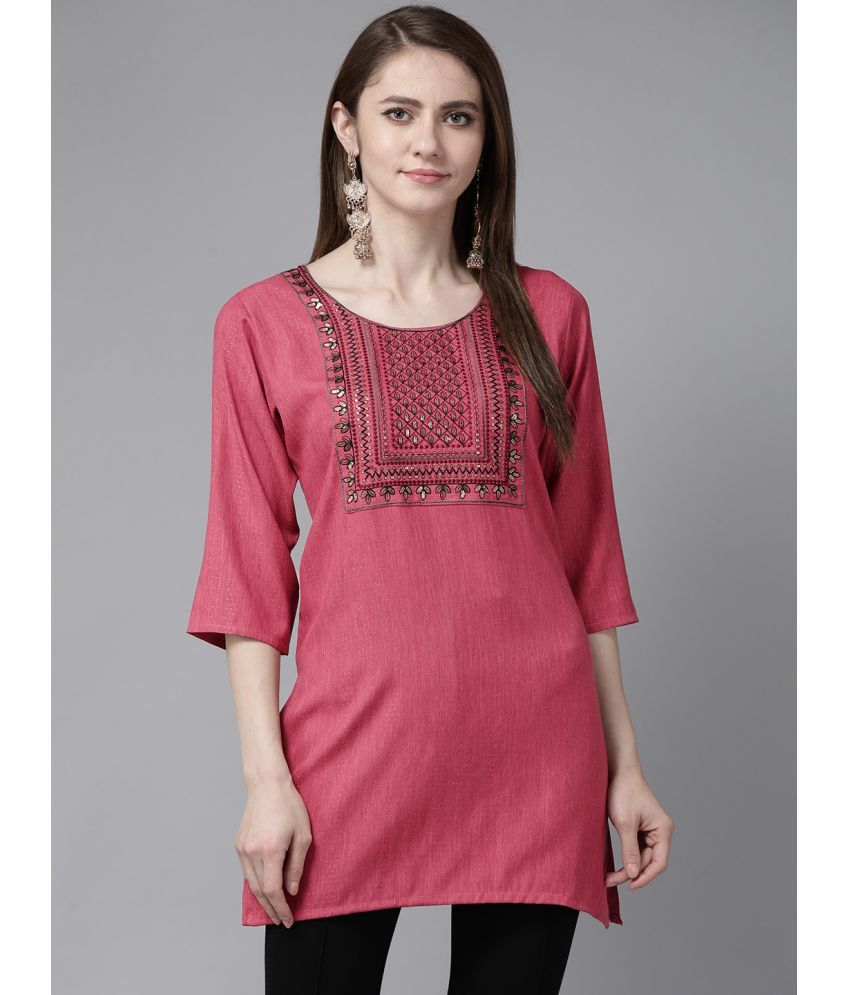     			Aarika Cotton Embroidered Straight Women's Kurti - Pink ( Pack of 1 )