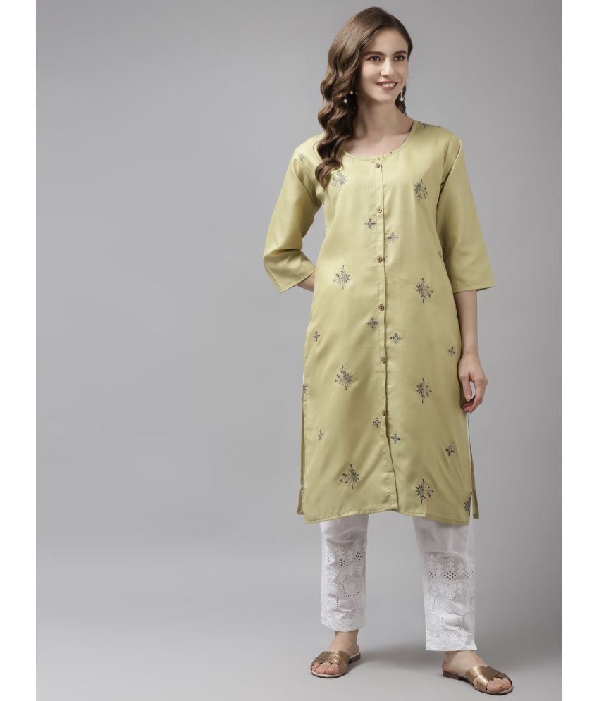     			Aarika Cotton Embroidered Straight Women's Kurti - Yellow ( Pack of 1 )