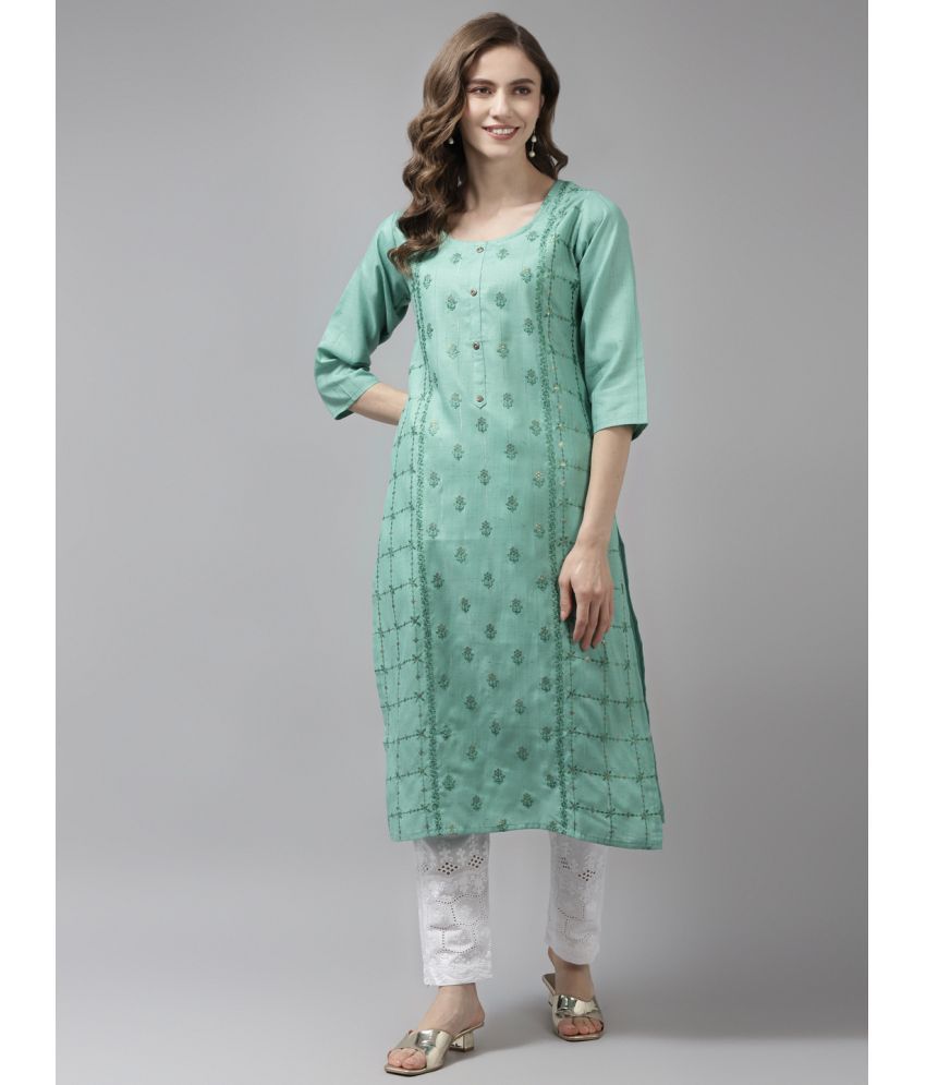     			Aarika Cotton Embroidered Straight Women's Kurti - Turquoise ( Pack of 1 )