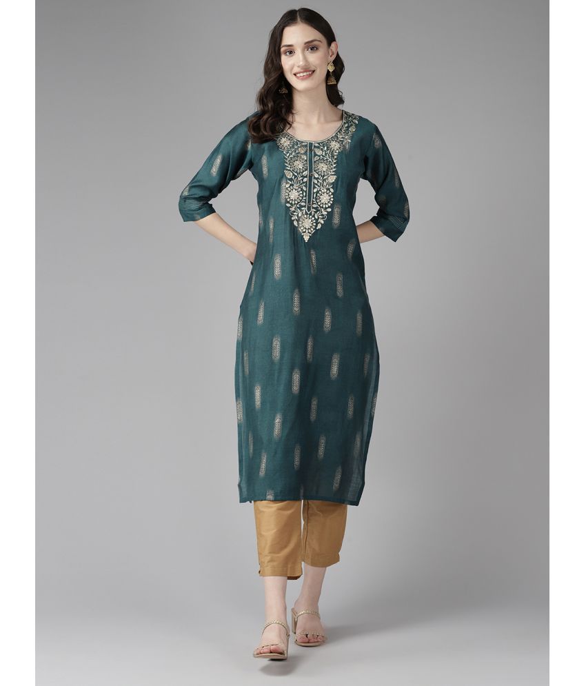     			Aarika Cotton Embroidered Straight Women's Kurti - Blue ( Pack of 1 )