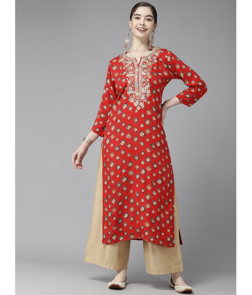     			Aarika Cotton Embroidered Straight Women's Kurti - Red ( Pack of 1 )