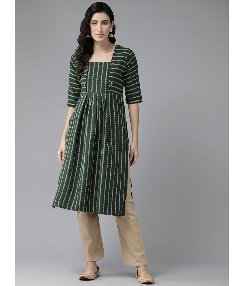     			Aarika Cotton Striped Kurti With Pants Women's Stitched Salwar Suit - Green ( Pack of 1 )