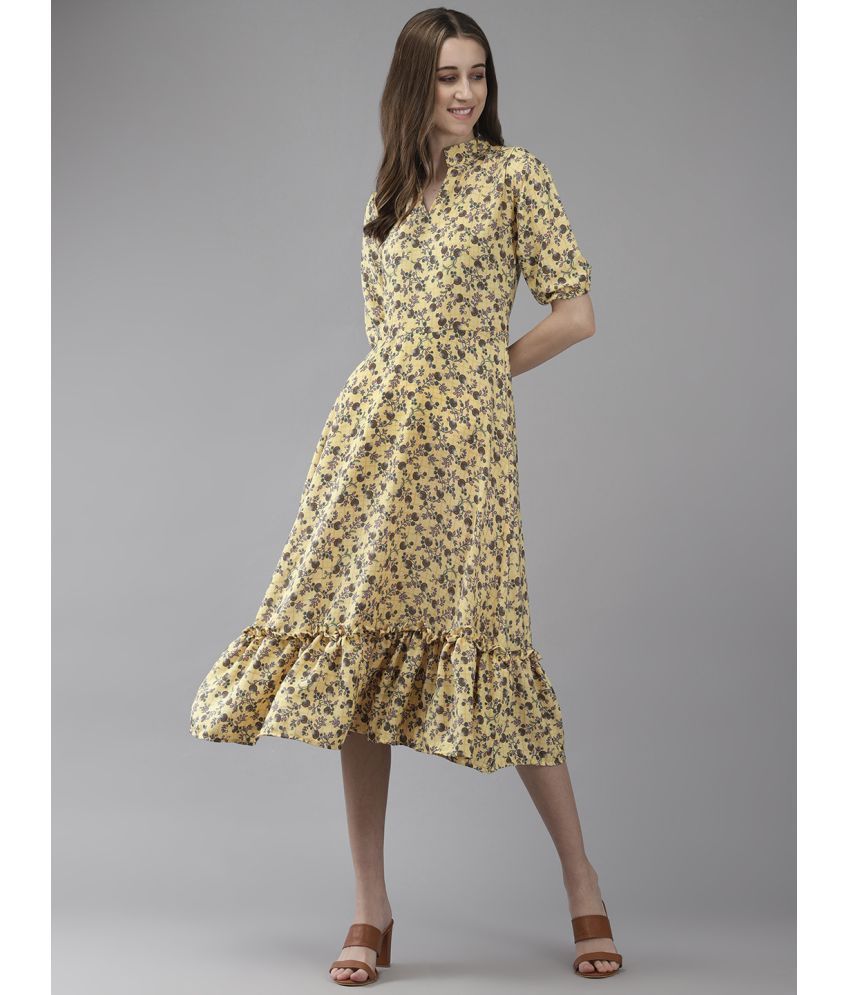     			Aarika Crepe Printed Midi Women's Fit & Flare Dress - Yellow ( Pack of 1 )