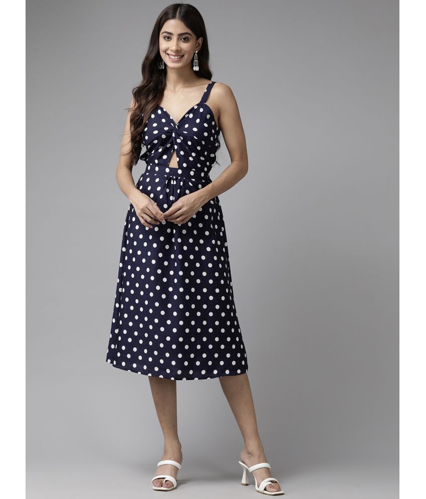     			Aarika Crepe Printed Midi Women's Cut Out Dress - Navy Blue ( Pack of 1 )