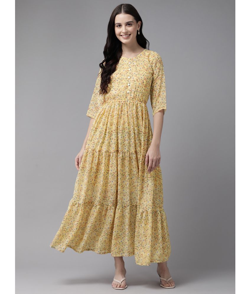     			Aarika Georgette Printed Ankle Length Women's Fit & Flare Dress - Yellow ( Pack of 1 )