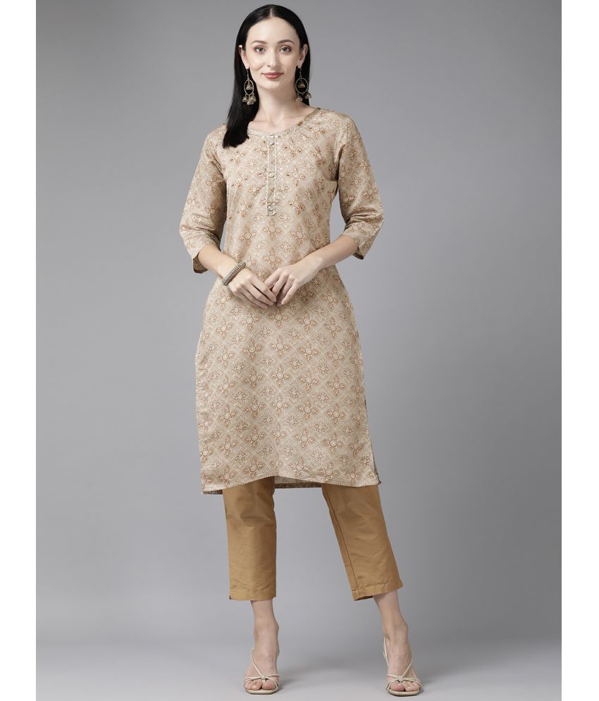     			Aarika Silk Embellished Straight Women's Kurti - Beige ( Pack of 1 )