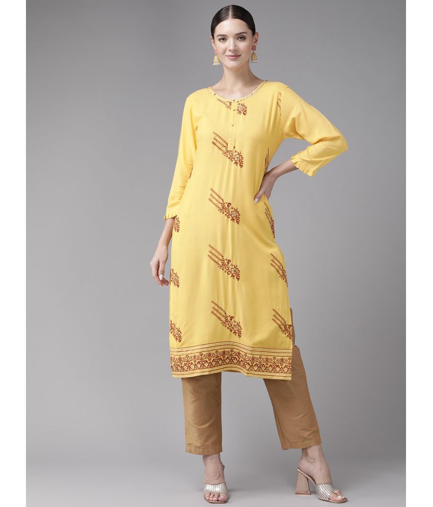     			Aarika Silk Embroidered Straight Women's Kurti - Yellow ( Pack of 1 )