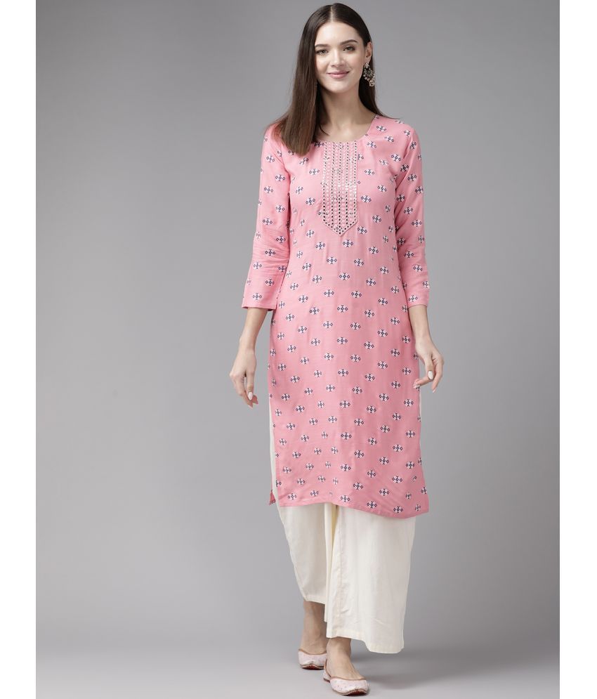     			Aarika Silk Printed Straight Women's Kurti - Pink ( Pack of 1 )