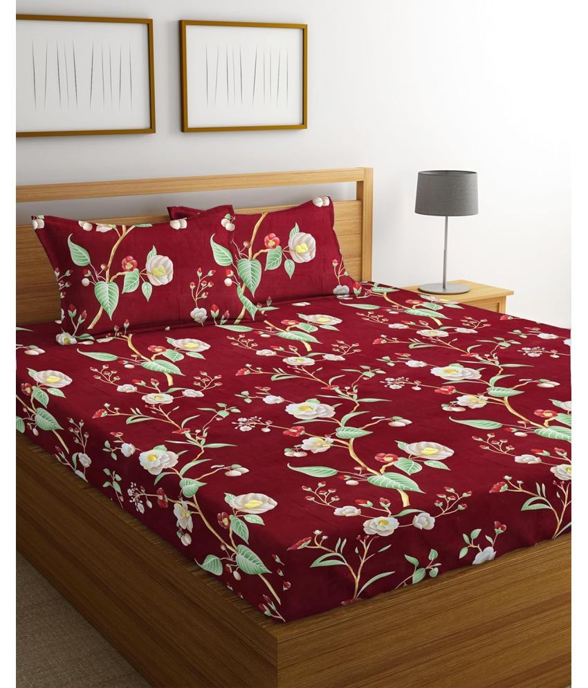     			Blinkberry Cotton Floral Printed Fitted Fitted bedsheet with 2 Pillow Covers ( Double Bed ) - Red