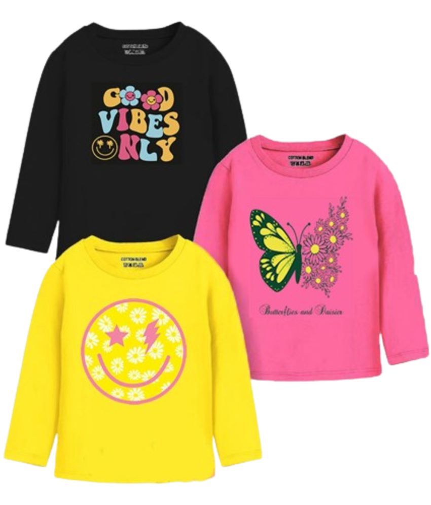     			CRAZYON Multicolor 100% Cotton Girls T-Shirt ( Pack of 3 )