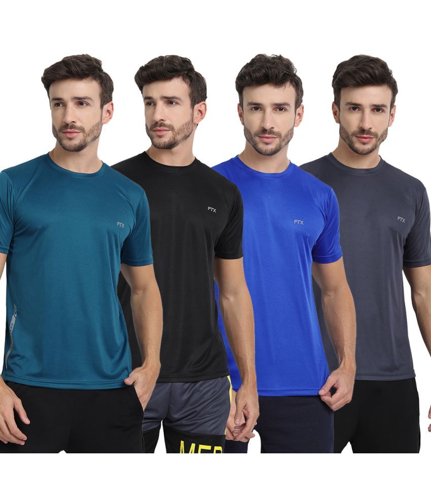     			FTX Polyester Regular Fit Solid Half Sleeves Men's T-Shirt - Multicolor ( Pack of 4 )