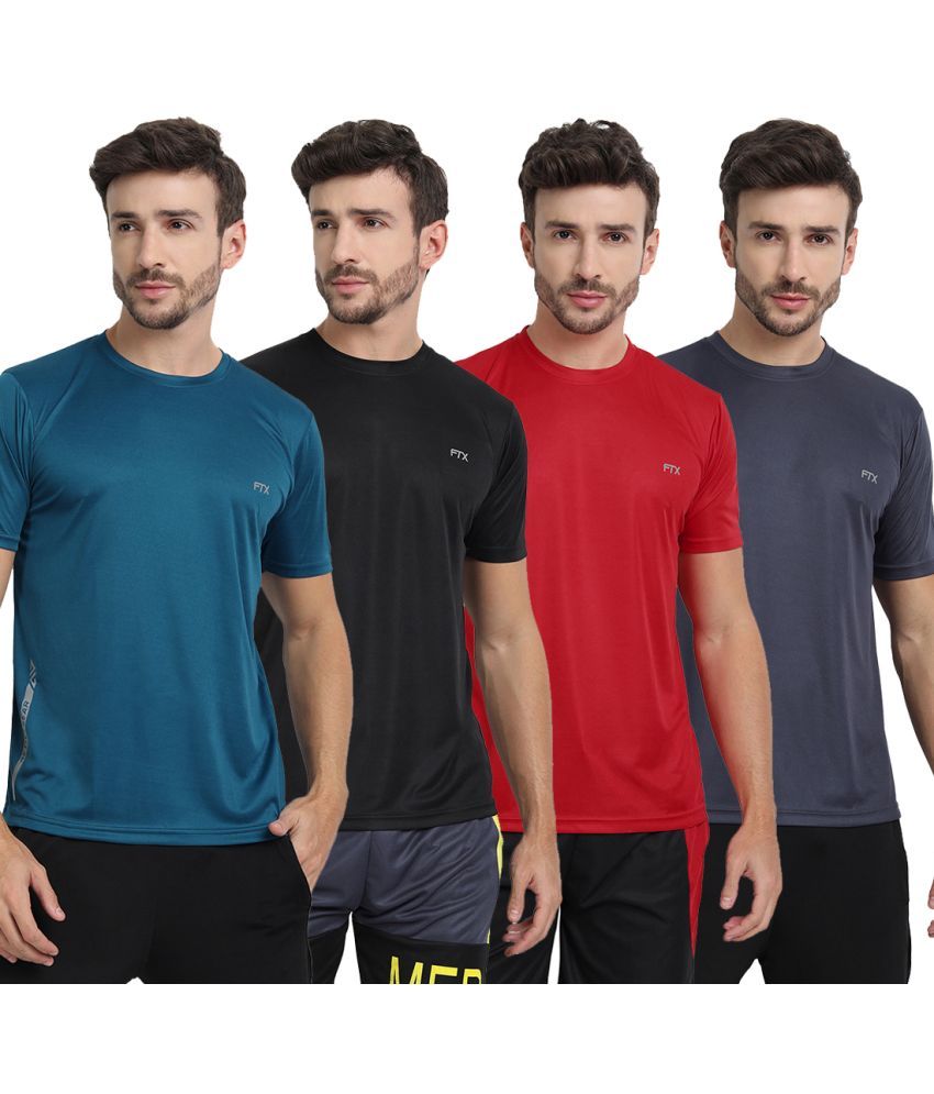     			FTX Polyester Regular Fit Solid Half Sleeves Men's T-Shirt - Multicolor ( Pack of 4 )