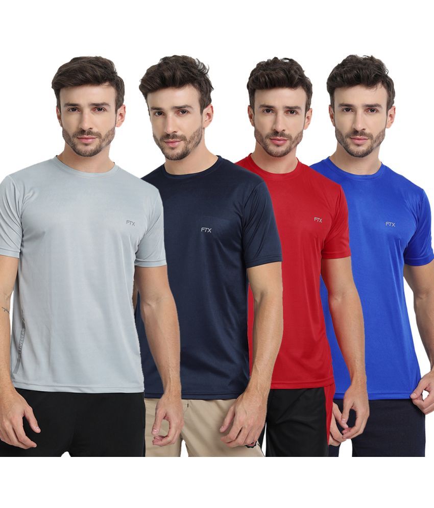     			FTX Polyester Regular Fit Solid Half Sleeves Men's T-Shirt - Multicolor ( Pack of 4 )