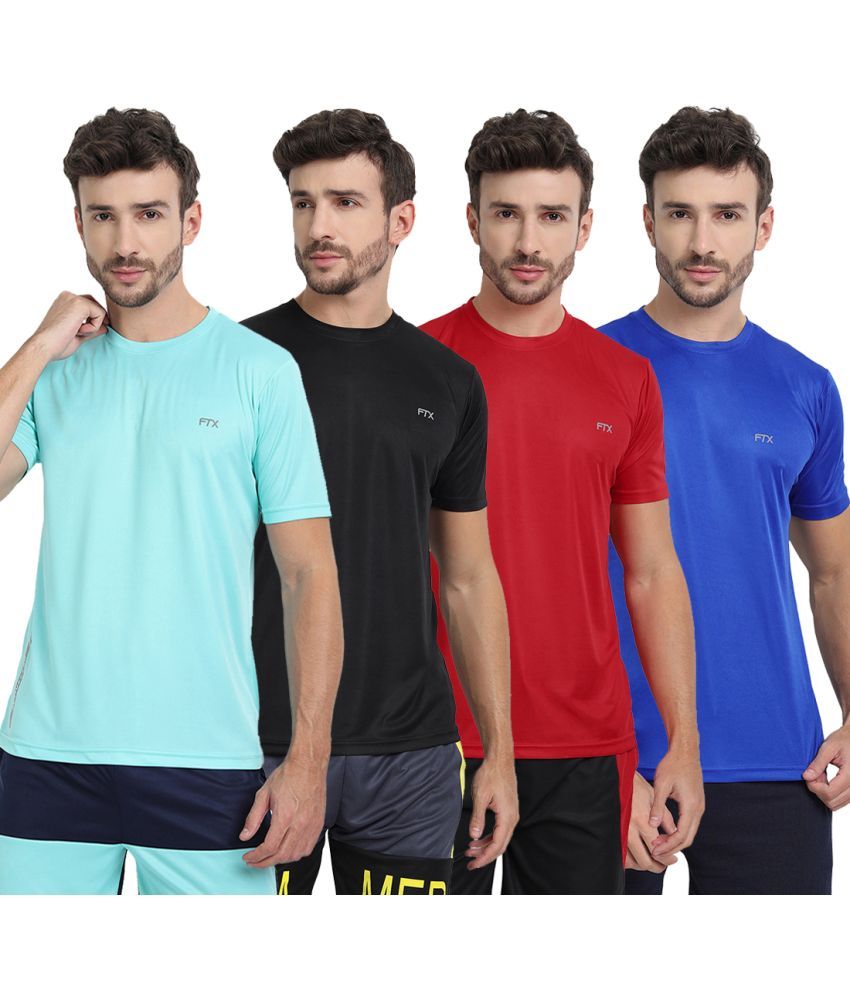     			FTX Polyester Regular Fit Solid Half Sleeves Men's T-Shirt - Multicolor ( Pack of 4 )