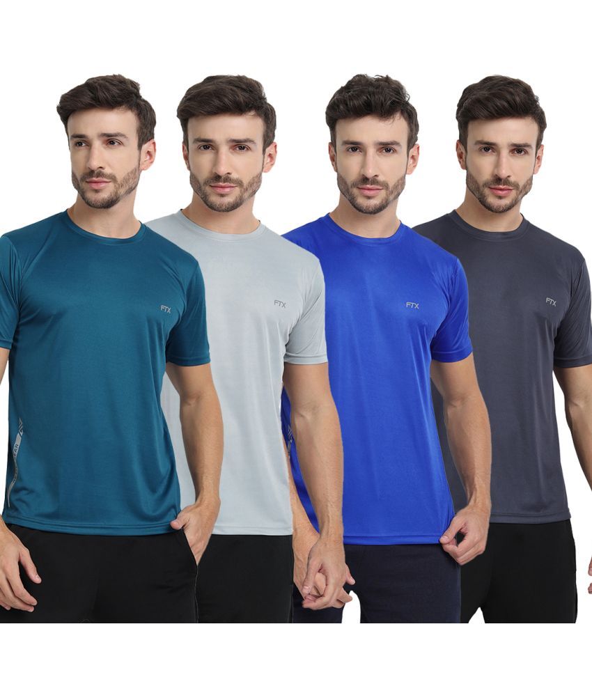     			FTX Polyester Regular Fit Solid Half Sleeves Men's T-Shirt - Multicolor ( Pack of 4 )