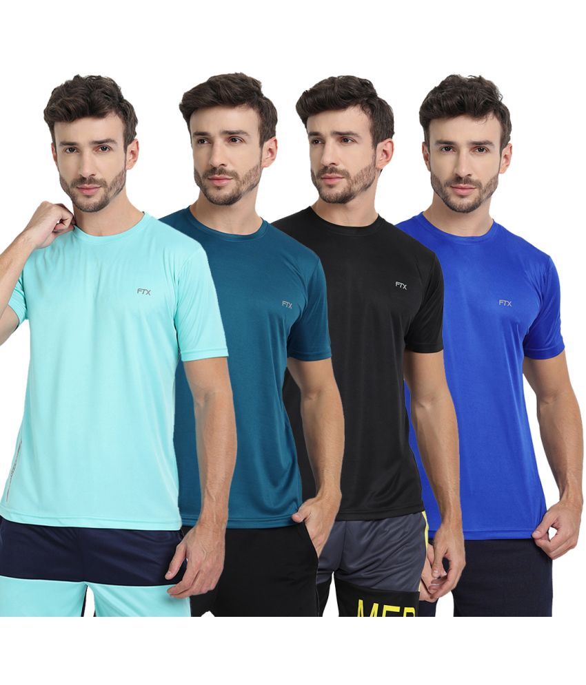     			FTX Polyester Regular Fit Solid Half Sleeves Men's T-Shirt - Multicolor ( Pack of 4 )