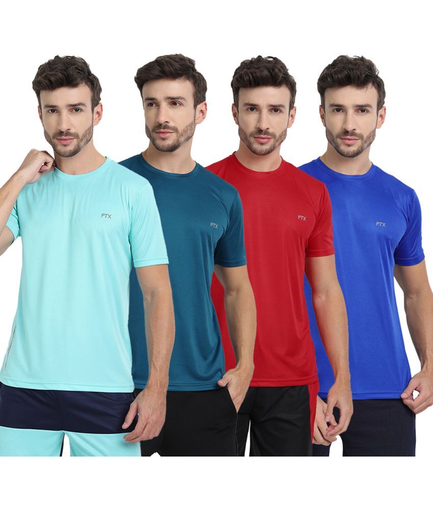     			FTX Polyester Regular Fit Solid Half Sleeves Men's T-Shirt - Multicolor ( Pack of 4 )