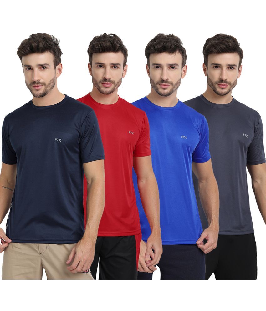     			FTX Polyester Regular Fit Solid Half Sleeves Men's T-Shirt - Multicolor ( Pack of 4 )