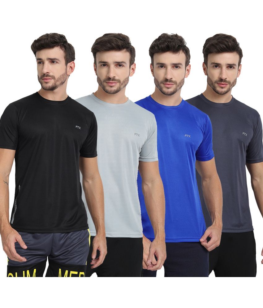     			FTX Polyester Regular Fit Solid Half Sleeves Men's T-Shirt - Multicolor ( Pack of 4 )