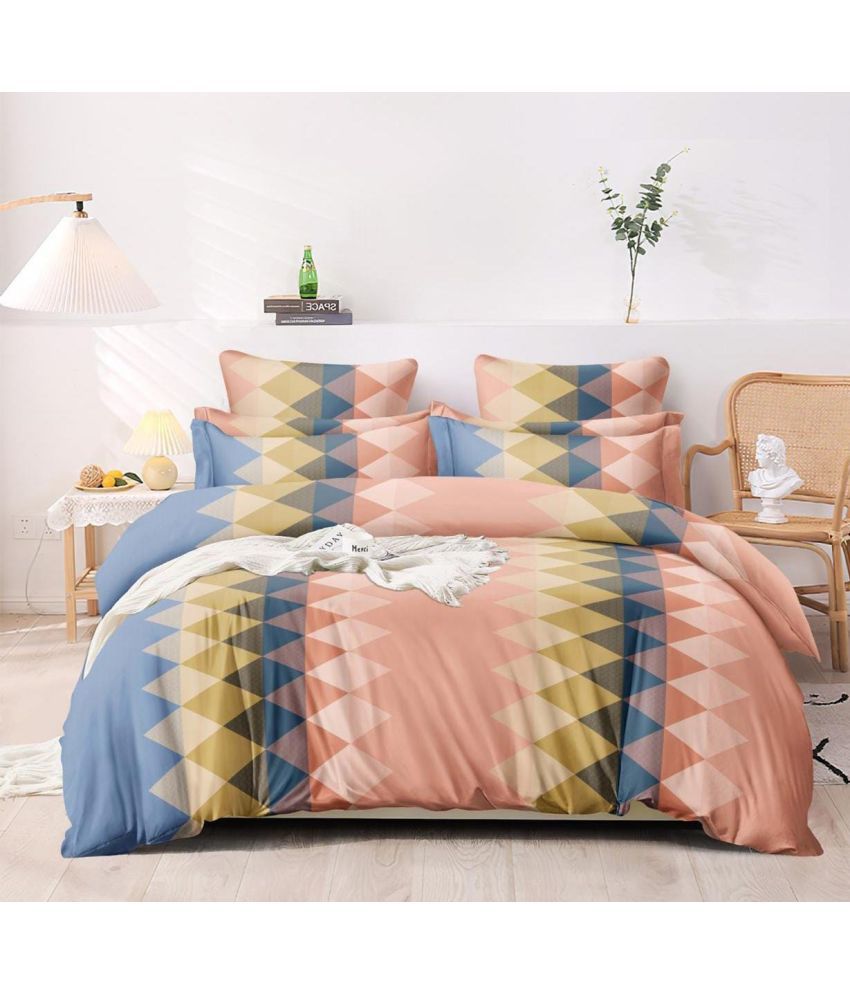     			HOME DELIGHT Glace Cotton Abstract 1 Double King Size Bedsheet with 2 Pillow Covers - Multicolor