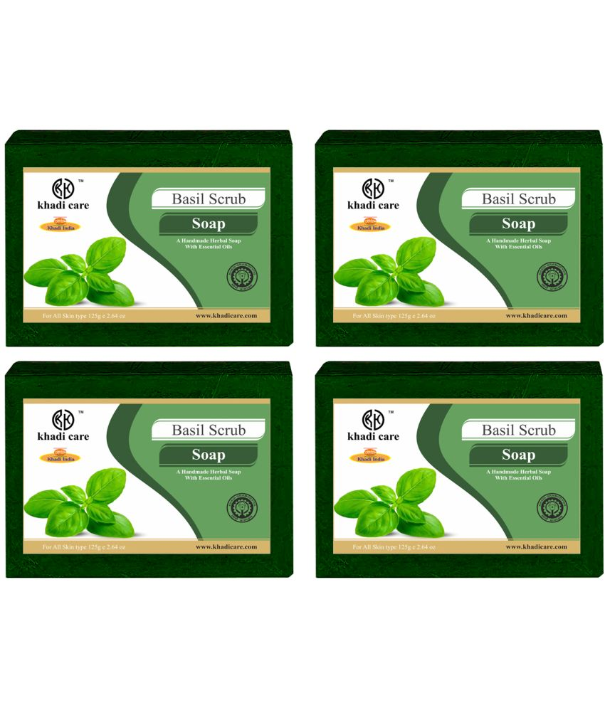     			Khadi Care Herbal Basil Scrub Soap (125g Each) Pack of 4