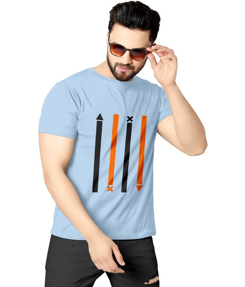     			happy khajana Polyester Regular Fit Striped Half Sleeves Men's T-Shirt - Light Blue ( Pack of 1 )