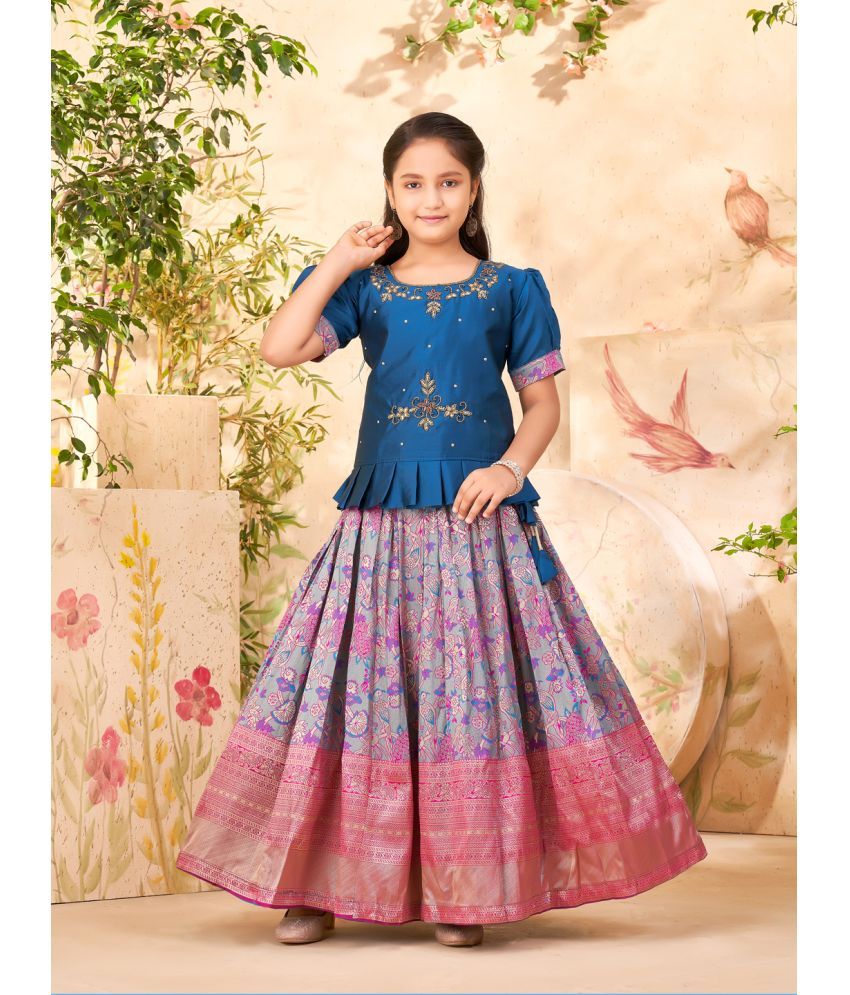     			Aarika Silk Lehenga Skirt For Girls ( Pack of 1 , Teal )