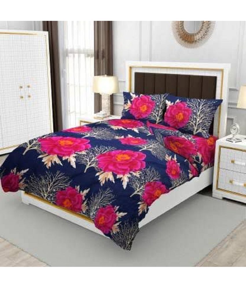     			Blinkberry Microfiber Floral 1 Double with 2 Pillow Covers - Indigo