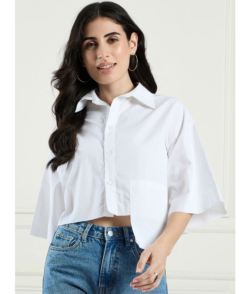     			DRAPE AND DAZZLE White Cotton Women's Crop Top ( Pack of 1 )