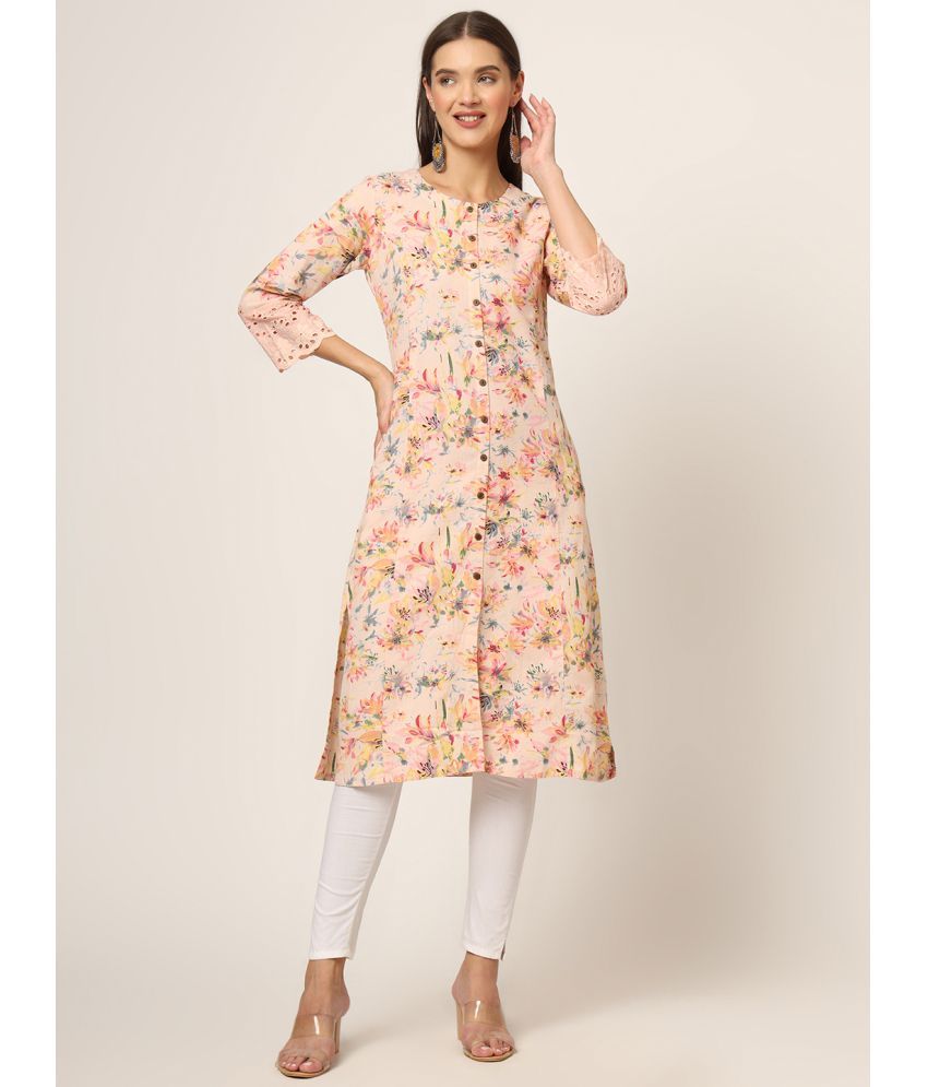     			Divena Cotton Printed Straight Women's Kurti - Pink ( Pack of 1 )