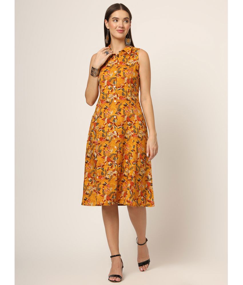     			Divena Rayon Printed Midi Women's A-line Dress - Yellow ( Pack of 1 )