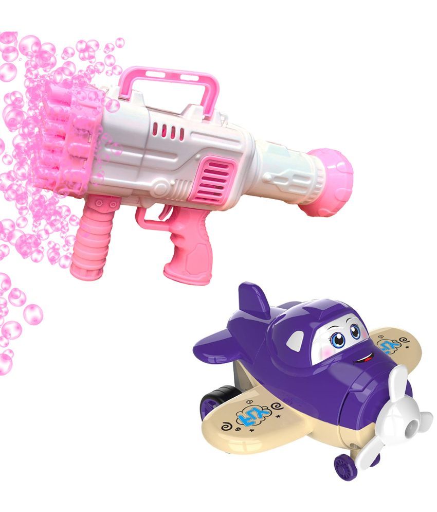     			RAINBOW RIDERS Combo Super Socket 45 Holes Pink Bubble Gun & Deform Cartoon Robot Plane Educational Toys, For Kids Boys Girls Age 3+ Years