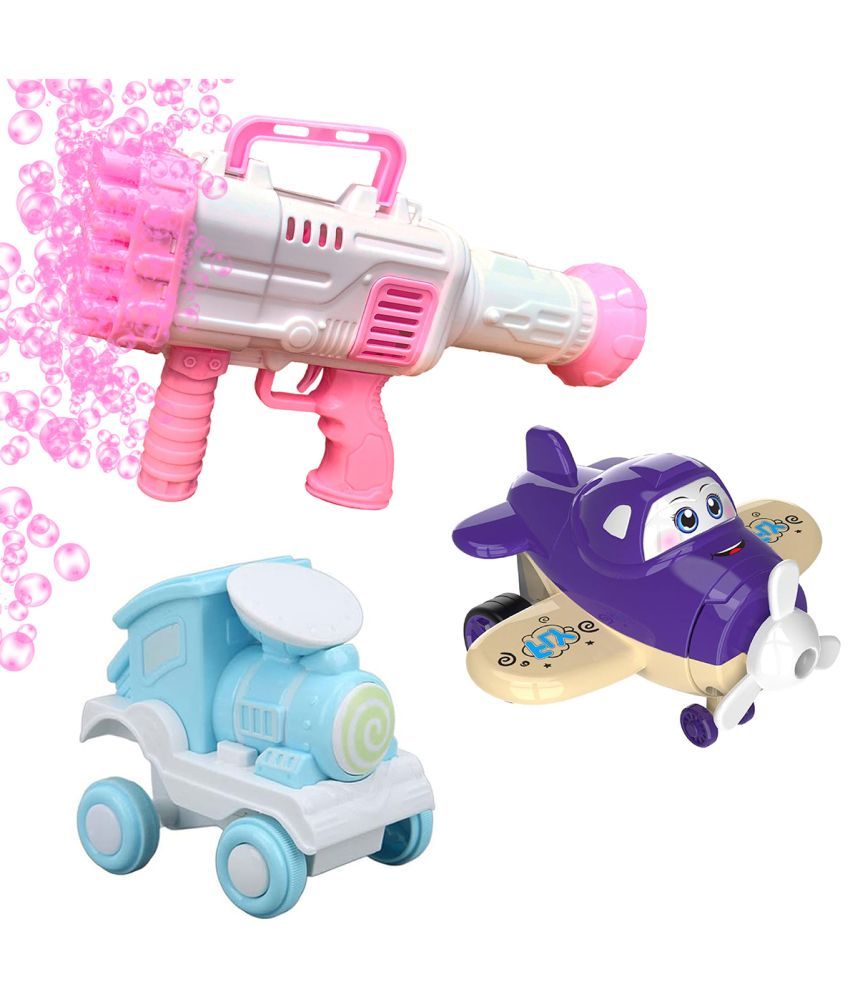     			RAINBOW RIDERS Combo Super Socket 45 Holes Pink Bubble Gun & Roll Stunt Small Locomotive Train & Deform Cartoon Robot Plane For Kids Boys Girls Age 3+ Years