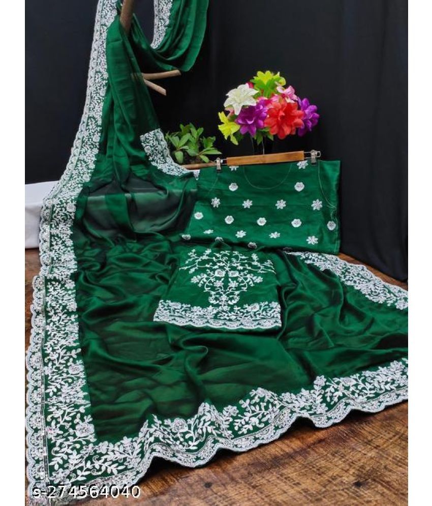     			Shivadit ethnic Georgette Embroidered Saree With Blouse Piece - Green ( Pack of 1 )